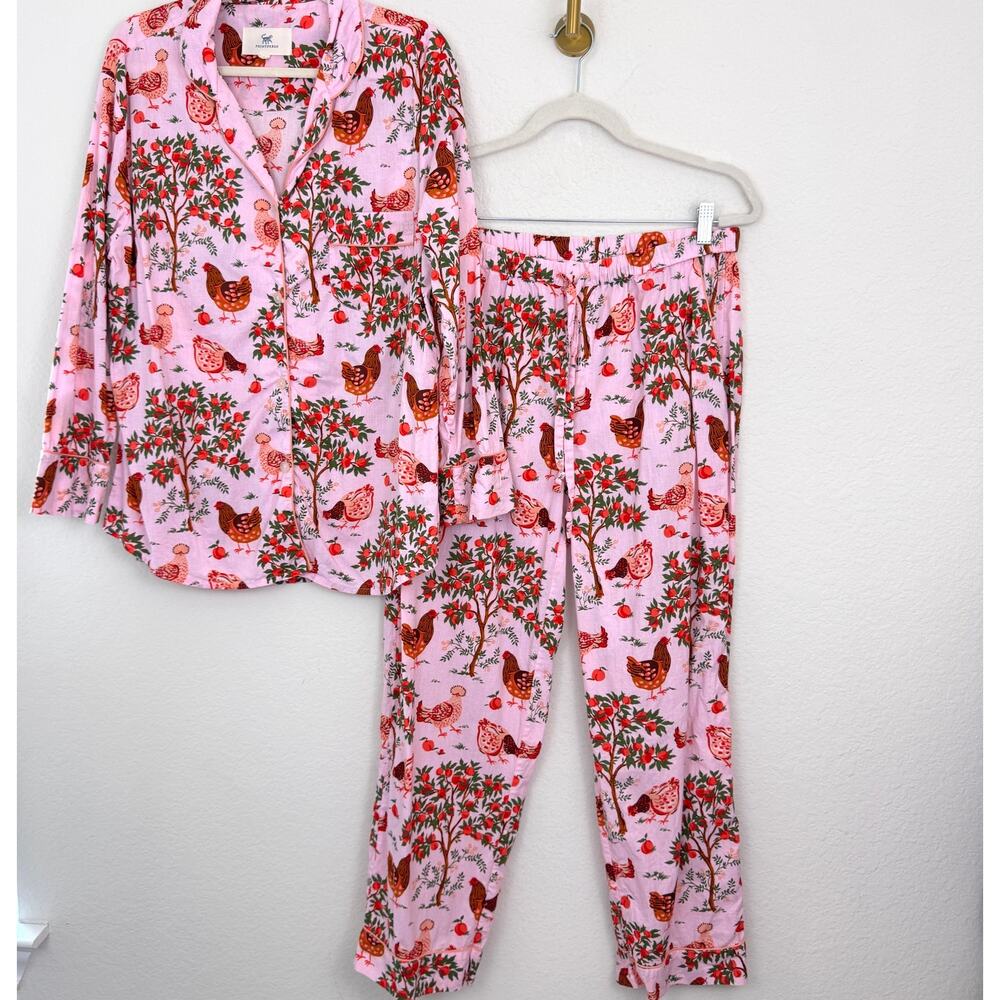 Printfresh Womens Pajama Sleep Set Size M Hen House Organic Cotton Pink
